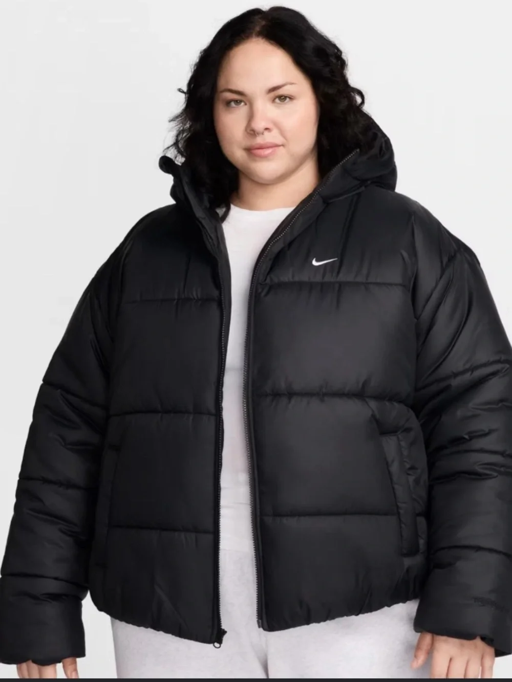 NIKE Plus-Size Black Puffer Jacket with Hood 1X